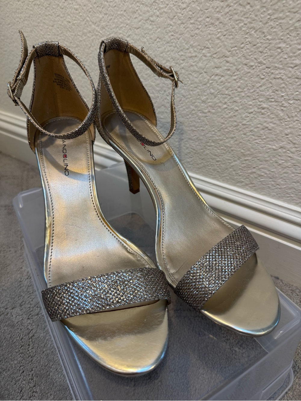 Bandolino Gold Textured Open-Toe Ankle-Strap Heels